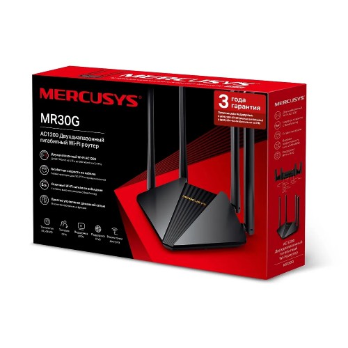 Роутер MERCUSYS MR30G AC1200 10/100/1000BASE-TX, черный (1/10)