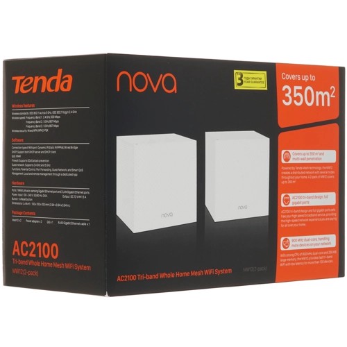 Mesh-комплект TENDA nova MW12-2, AC2100, 2-х роутеров, 3 x 10/100/1000Mbps RJ45 ports, 2.4GHz: 300Mb
