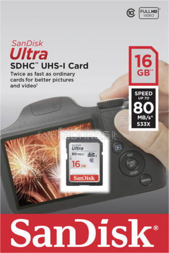 SDHC  16GB  SanDisk Class10 Ultra UHS-I  (80 Mb/s)