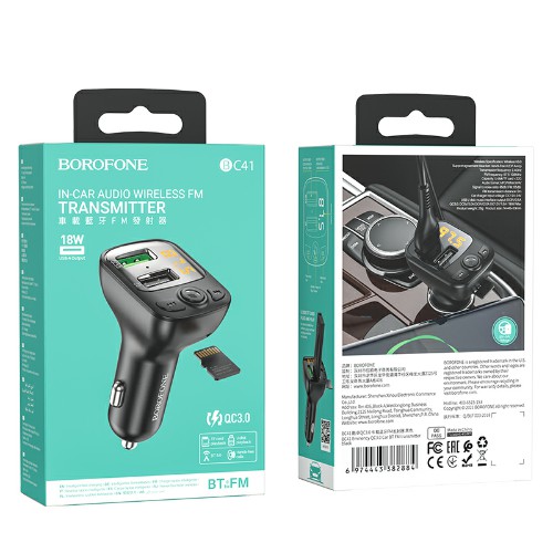 FM-трансмиттер Borofone BC41, Eminency, Bluetooth, 2 USB, пластик, кнопка ответа, TF, QC3.0, дисплей