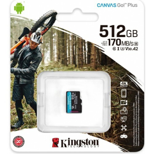 MicroSDXC  512GB  Kingston Class 10 Canvas Go Plus UHS-I U3 V30 A2 (170/70 Mb/s) без адаптера