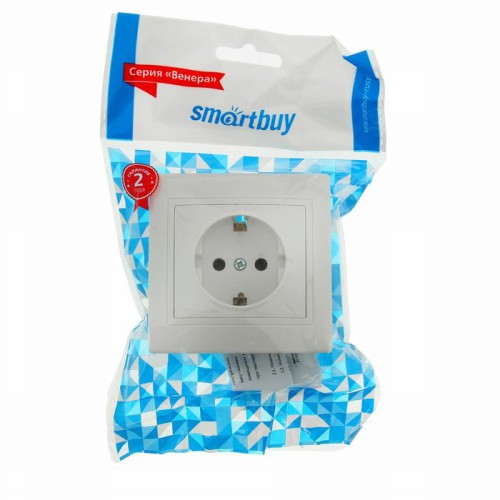 Розетка SMARTBUY скрытая установка, 1-местная с заземлением 16А белая, керамика "Венера" (SBE-01w-16