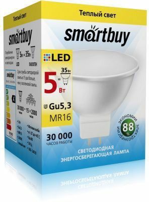 Лампа светодиодная SMARTBUY GU5.3 (MR16) 12Вт 220V 3000K (теплый свет) (1/10/100)