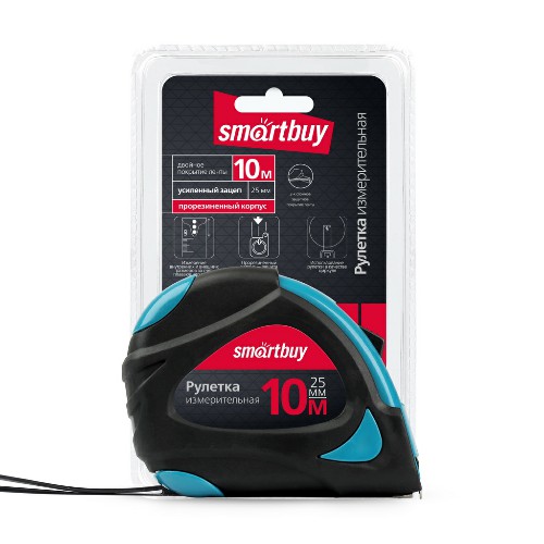 Рулетка SMARTBUY измерительная, 10мх25мм, прорезиненный корпус, 2 фиксатора,усиленный зацеп (1/48)