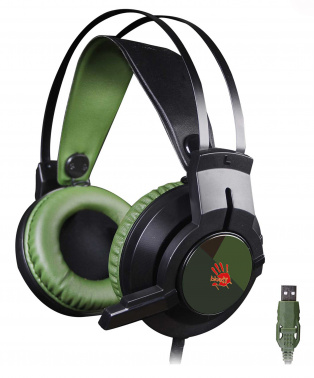Игровая гарнитура A4TECH Bloody J450 2.2м мониторные оголовье (J450), черный/зеленый (1/10)